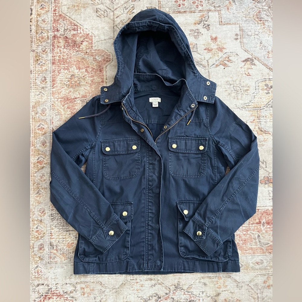 J. Crew Navy Hooded Jacket - Picture 2 of 7